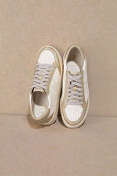 White Gold Casual Star Low Top Sneakers - Stylish & Trendy, Sneakers, $ 55.00, A Moment Of Now™